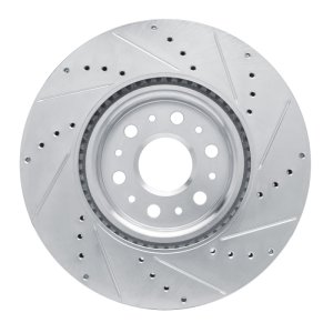 Buick Enclave Brake Rotor (1) - Front Left - R1 Concepts - Drilled & Slotted - Silver - `17-`25